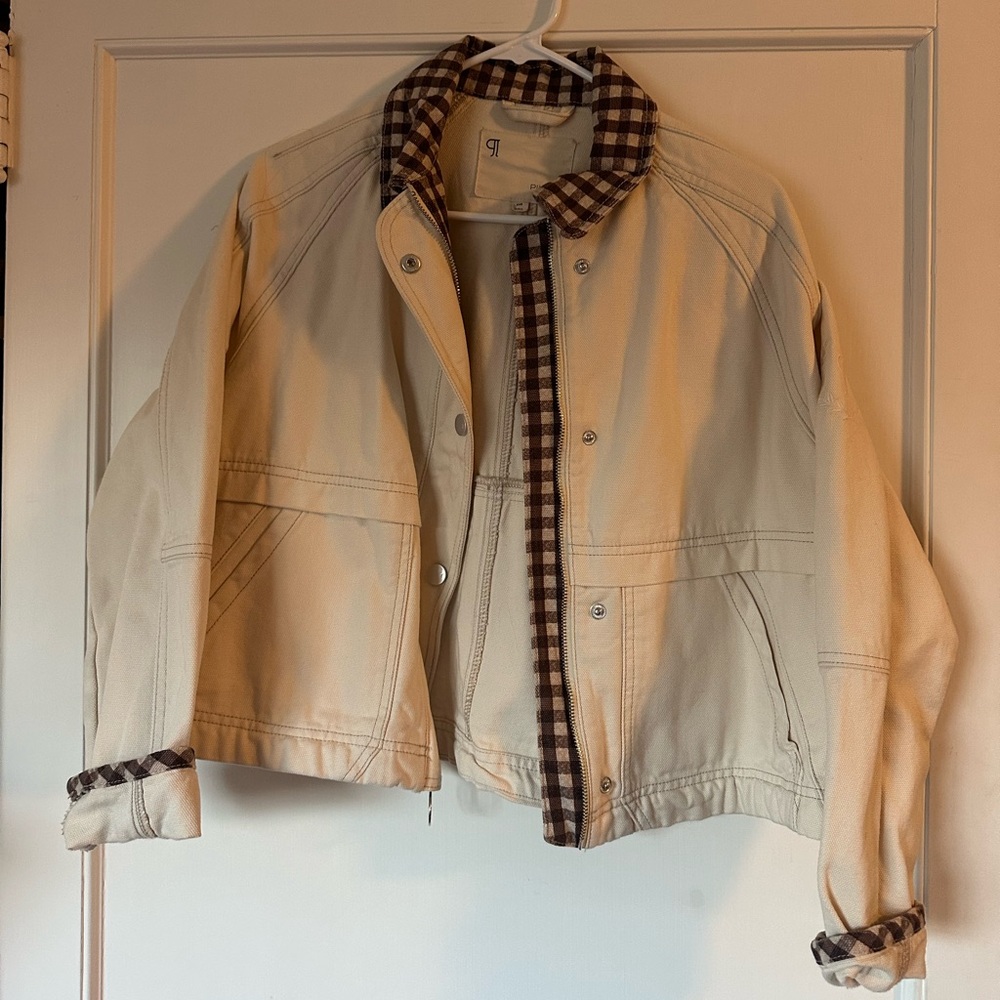 Anthropologie Plaid Collar Cream Jacket